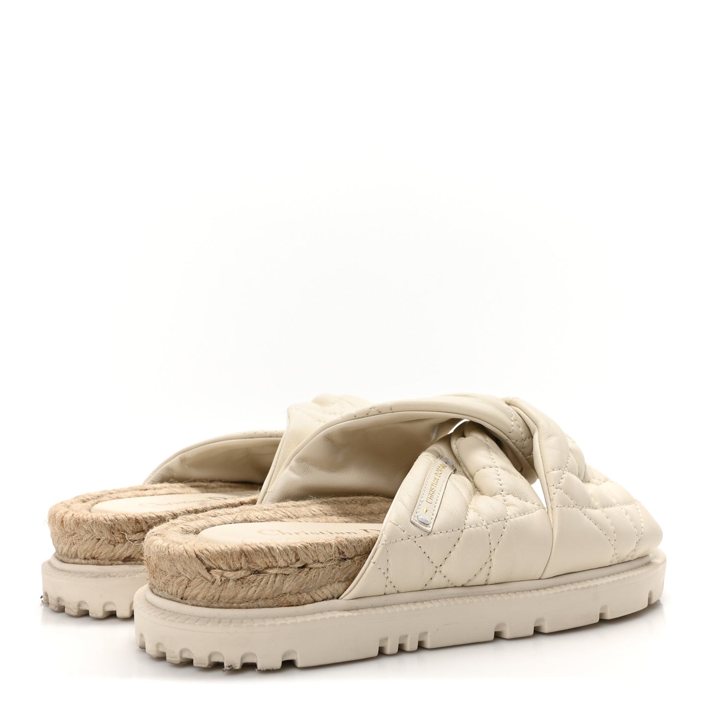 Calfskin Cannage Dtwist Espadrille Platform Sandals 36 White