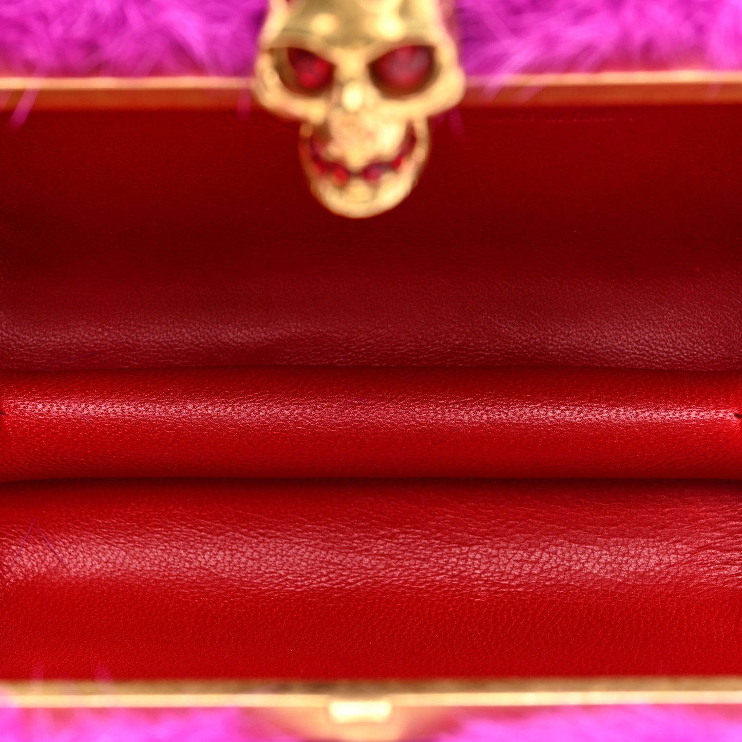 Mink Fur Britannia Skull Box Clutch Fuchsia