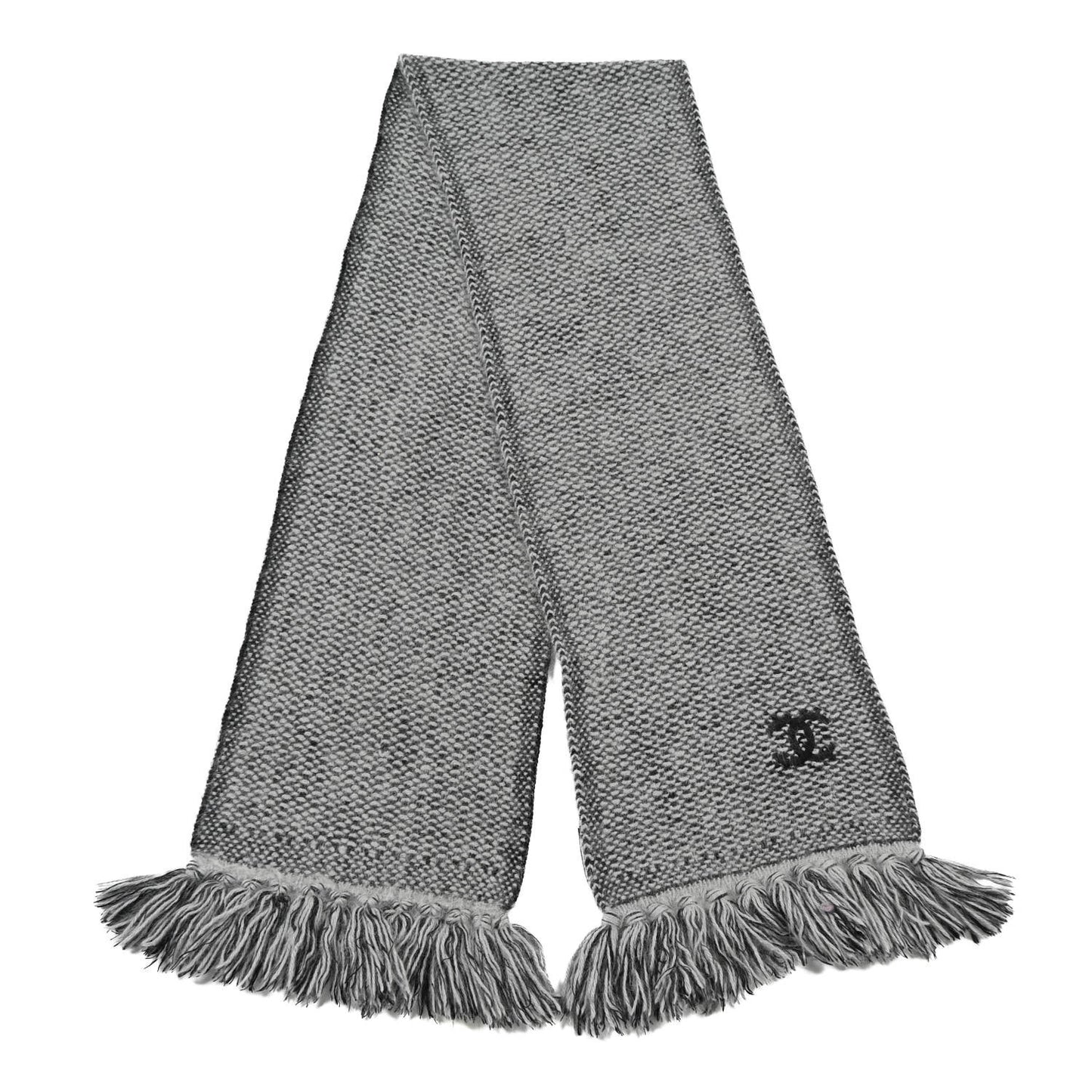 Wool Cashmere Angora CC Fringe Scarf Grey
