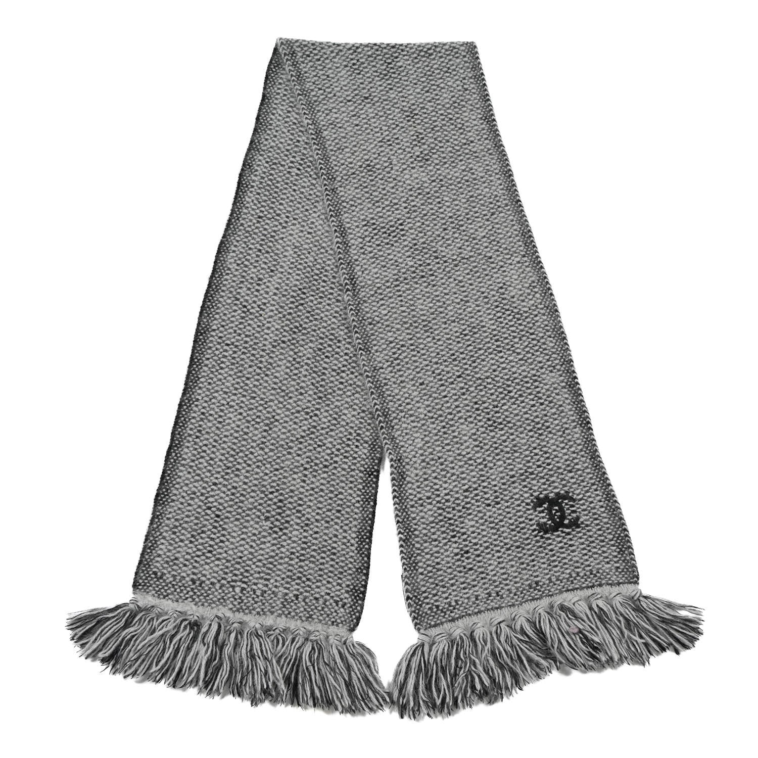 Chanel Wool Cashmere Angora CC Fringe Scarf Grey 1 of 4