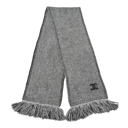 Chanel Wool Cashmere Angora CC Fringe Scarf Grey 1 of 4