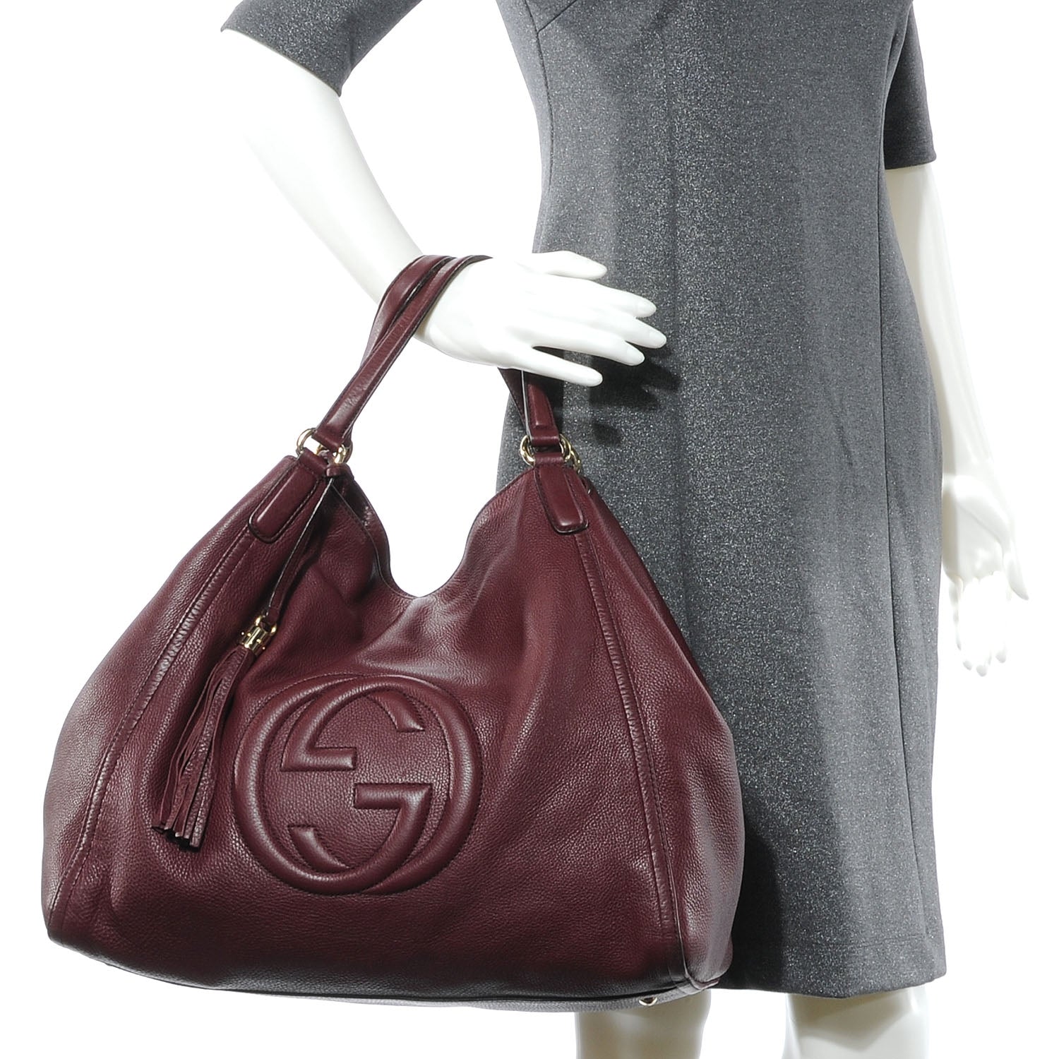 Gucci Pebbled Calfskin Large Soho Shoulder Bag Bordeaux 2 of 7