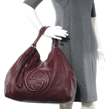 Gucci Pebbled Calfskin Large Soho Shoulder Bag Bordeaux 2 of 7