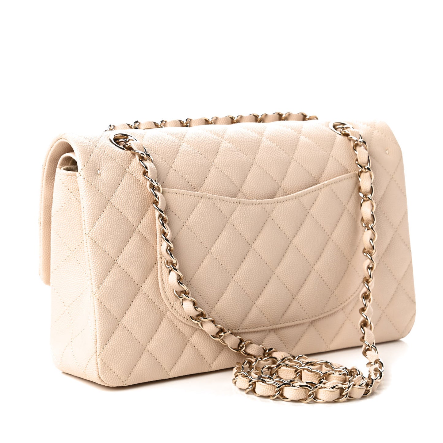 Caviar Quilted Medium Double Flap Beige