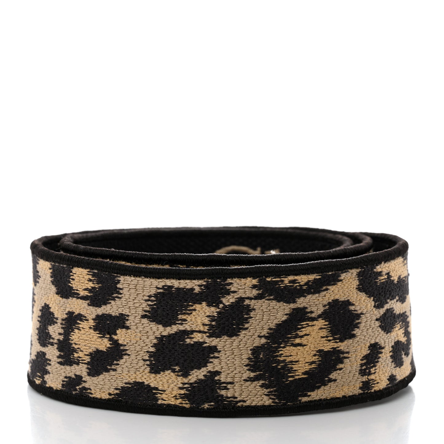 Canvas Mizza Embroidered Leopard Shoulder Strap Beige Black