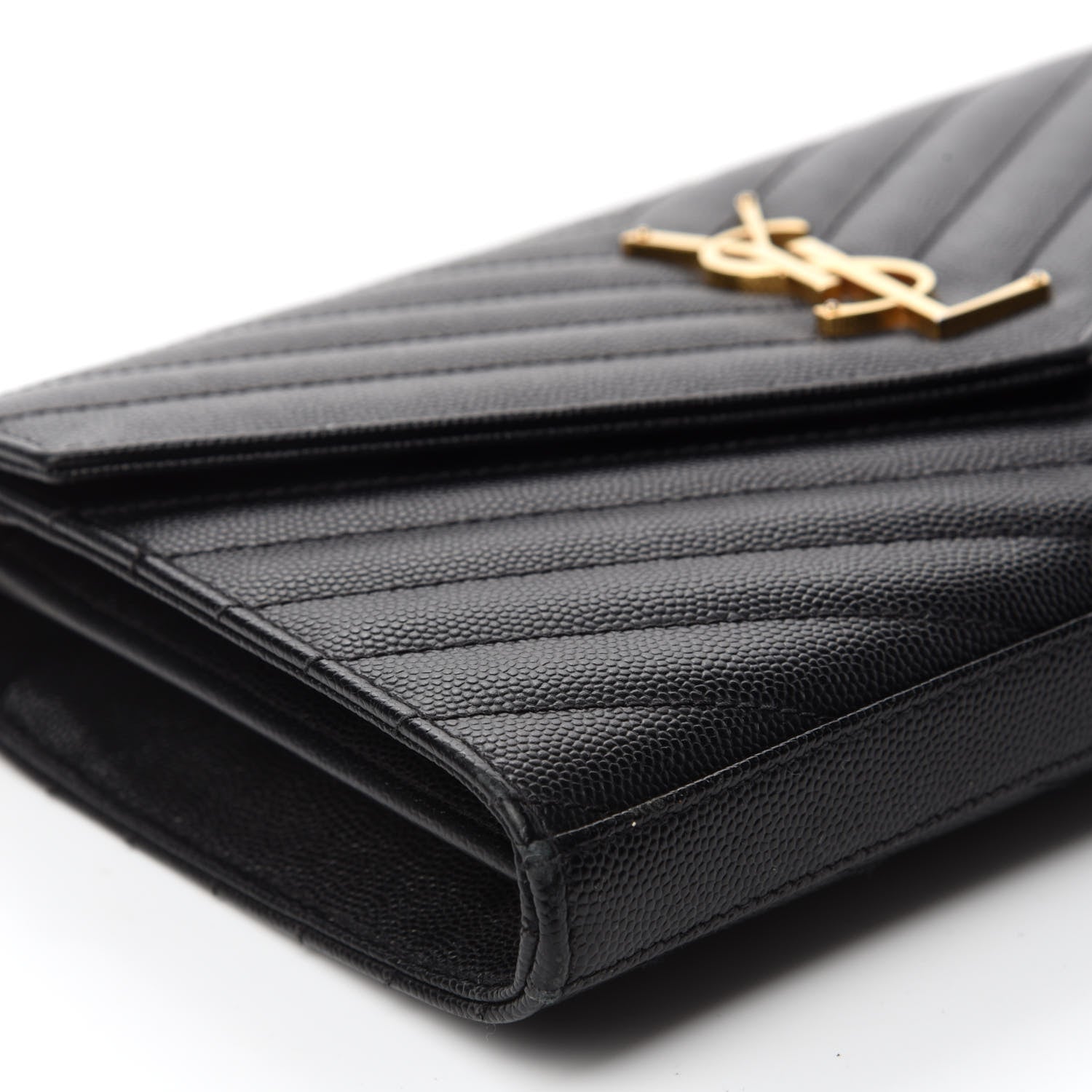Saint Laurent Grain De Poudre Matelasse Chevron Monogram Chain Wallet Black 6 of 13