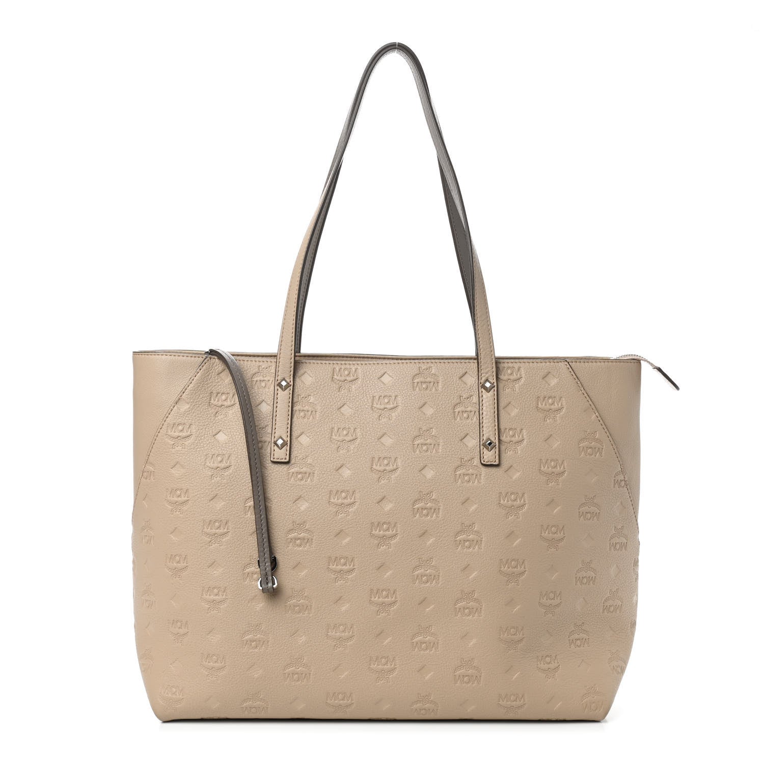 MCM Calfskin Ottomar Monogram Medium Klara Top Zip Tote New Beige 1 of 9