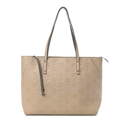 MCM Calfskin Ottomar Monogram Medium Klara Top Zip Tote New Beige 1 of 9