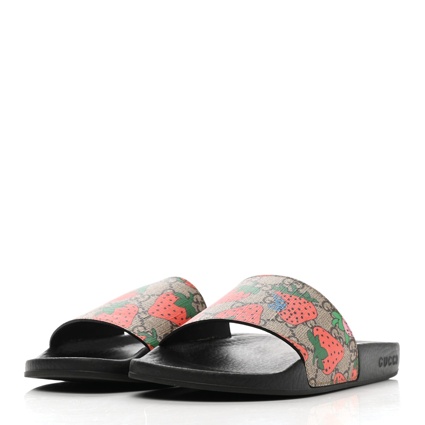 GG Supreme Monogram Strawberry Slide Sandals 38 Beige Multicolor