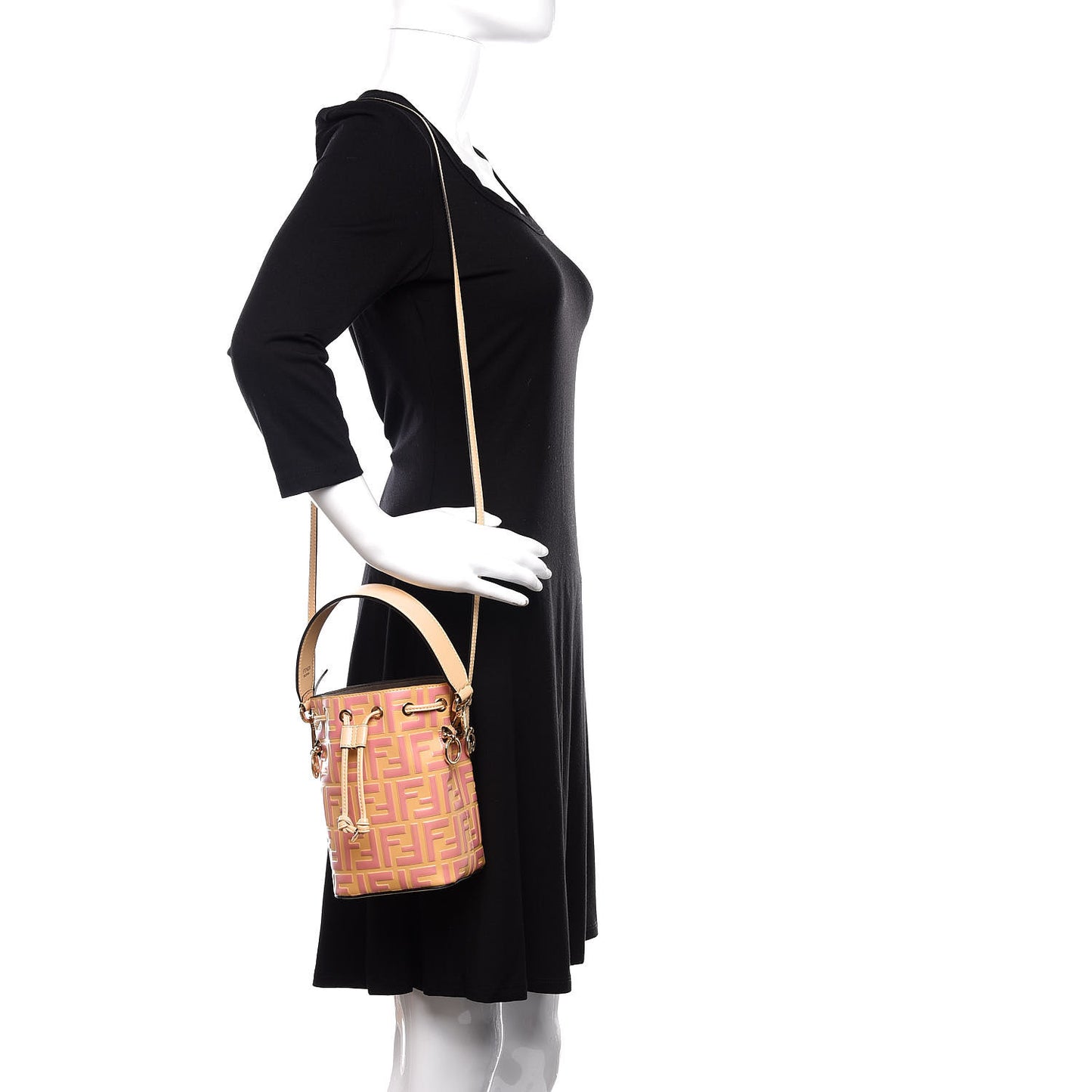 Vitello Liberty F is Fendi Bi-Color FF 1974 Embossed Mini Mon Tresor Bucket Bag Savana Lollypop