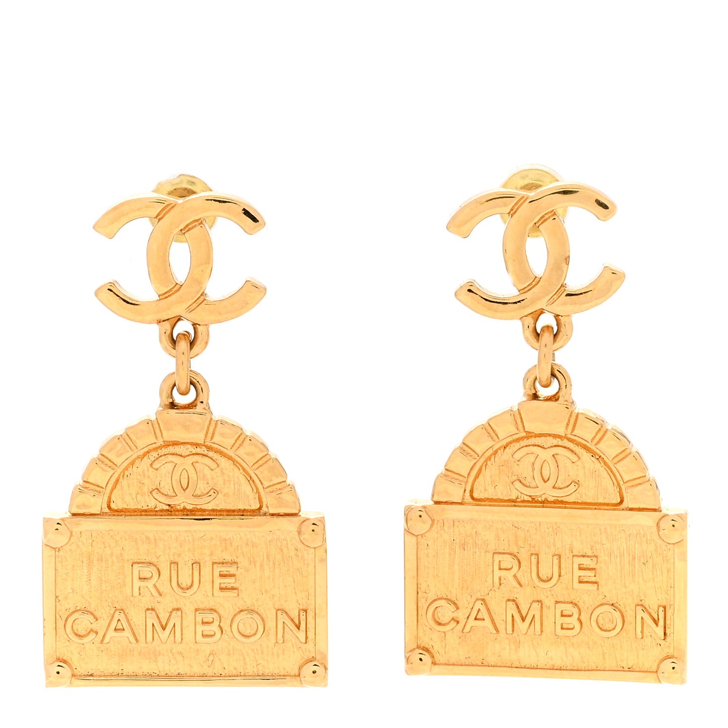 Metal CC Rue Cambon Drop Earrings Gold