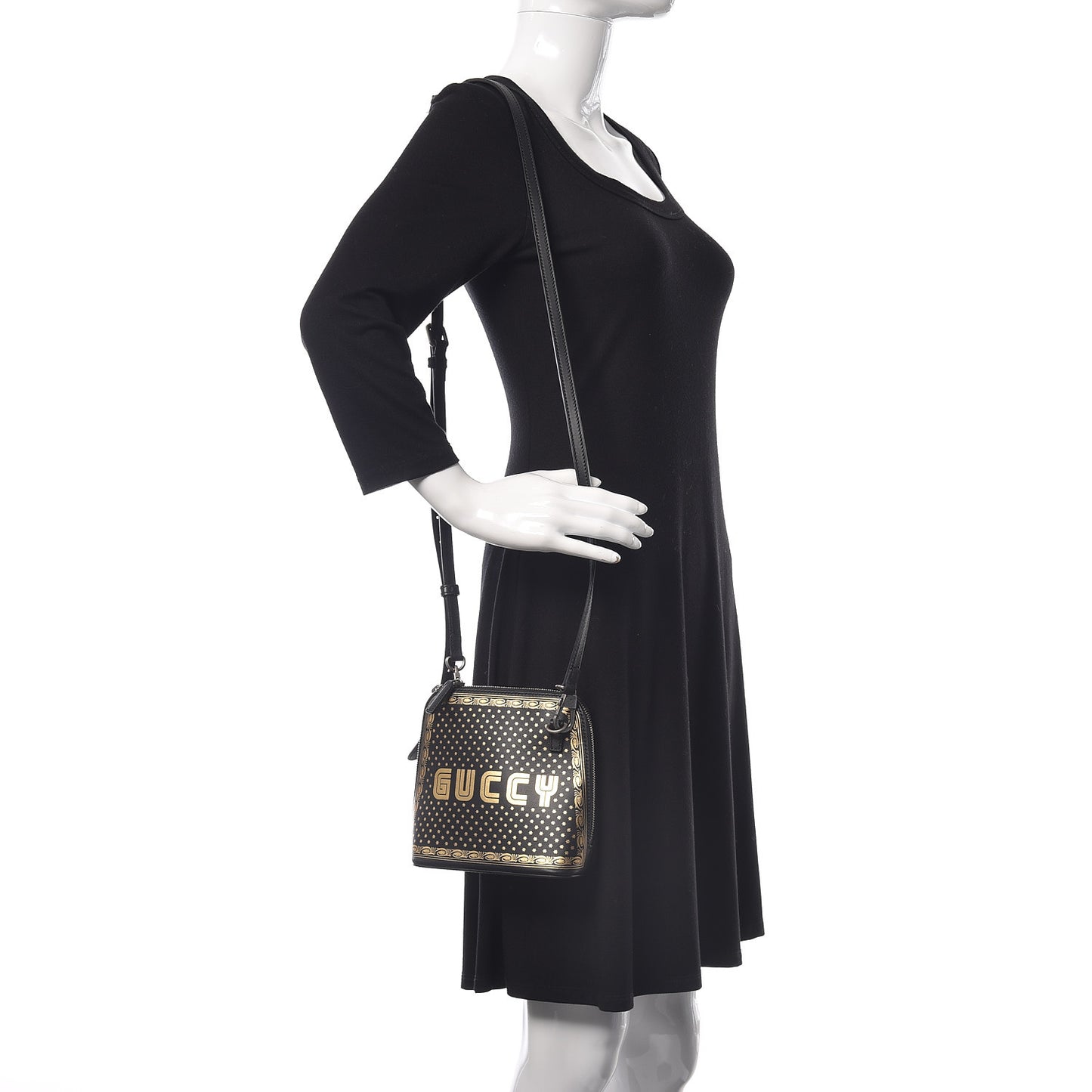 X SEGA Calfskin GUCCY Stars Mini Dome Shoulder Bag Black Gold