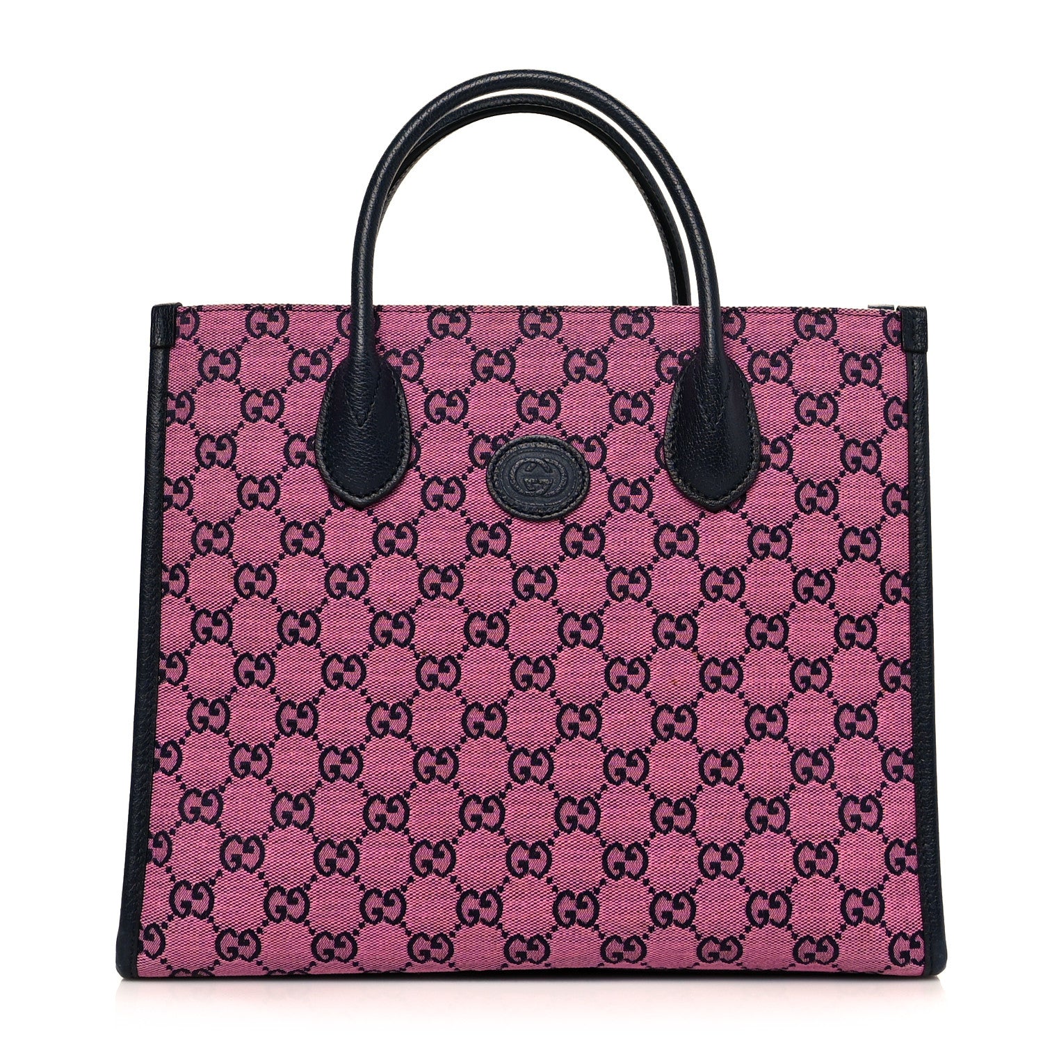 Gucci Monogram Multicolor Textured Dollar Calfskin Small Retro Interlocking G Tote Bag Pink Blue 1 of 13