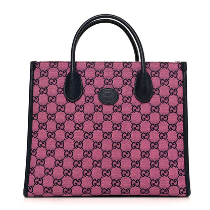 Gucci Monogram Multicolor Textured Dollar Calfskin Small Retro Interlocking G Tote Bag Pink Blue 1 of 13