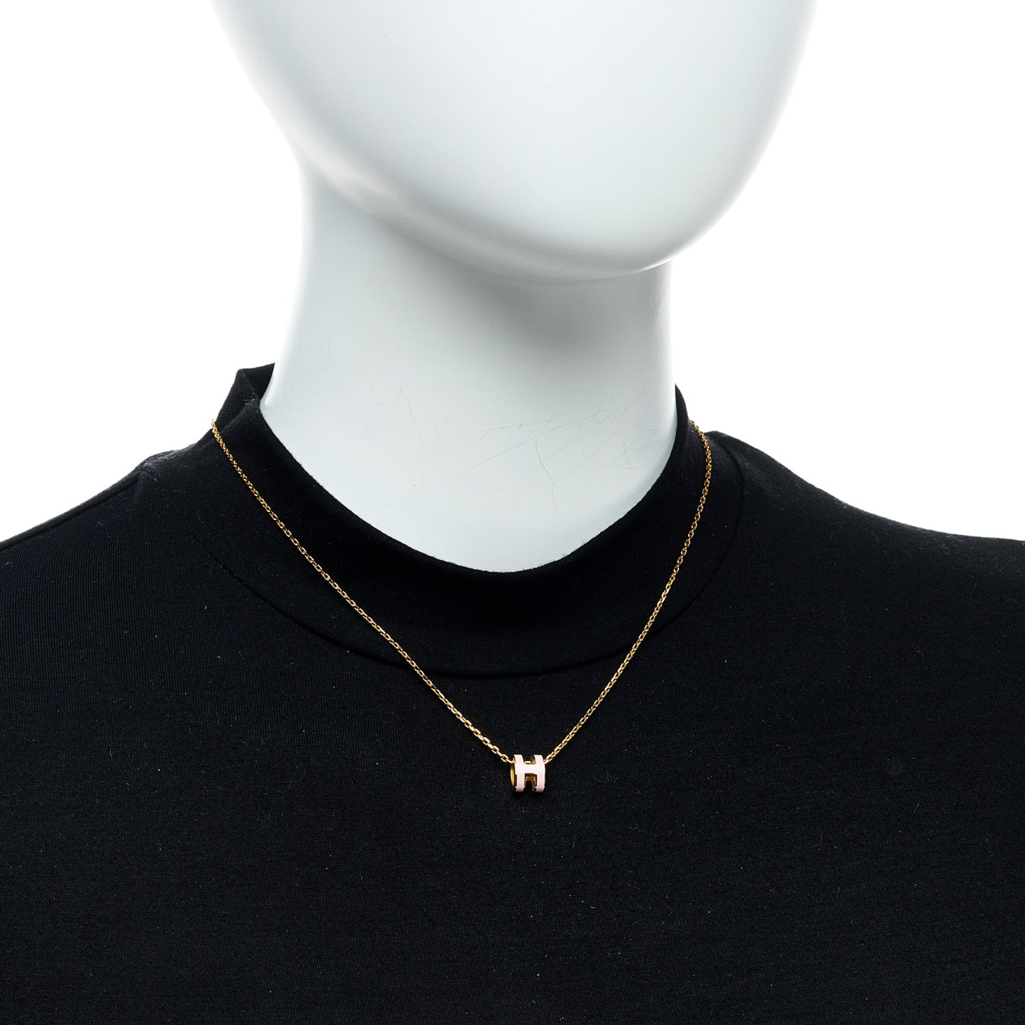 Lacquered Gold Mini Pop H Pendant Necklace Rose Dragee