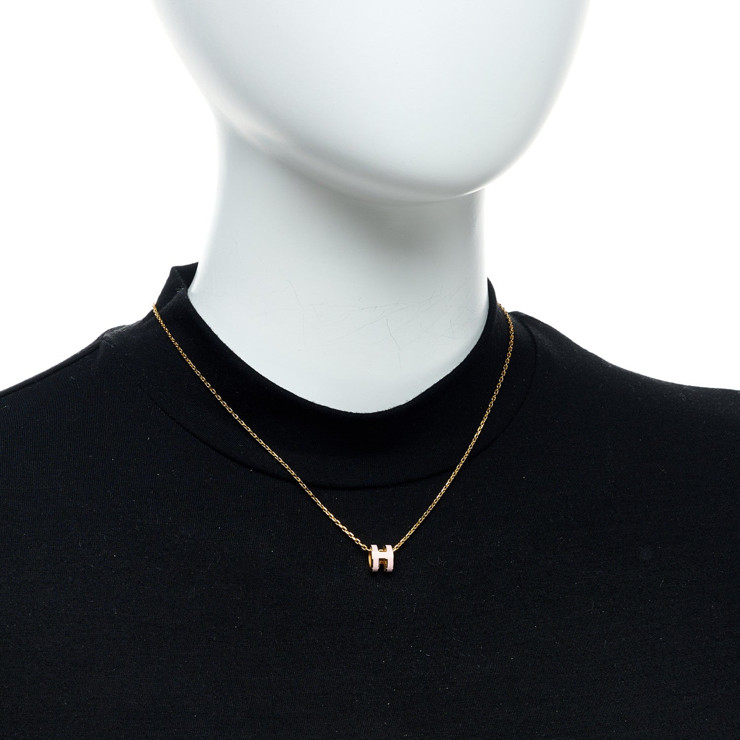 Hermes Lacquered Gold Mini Pop H Pendant Necklace Rose Dragee 3 of 7