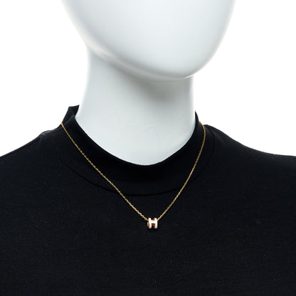 Hermes Lacquered Gold Mini Pop H Pendant Necklace Rose Dragee 3 of 7