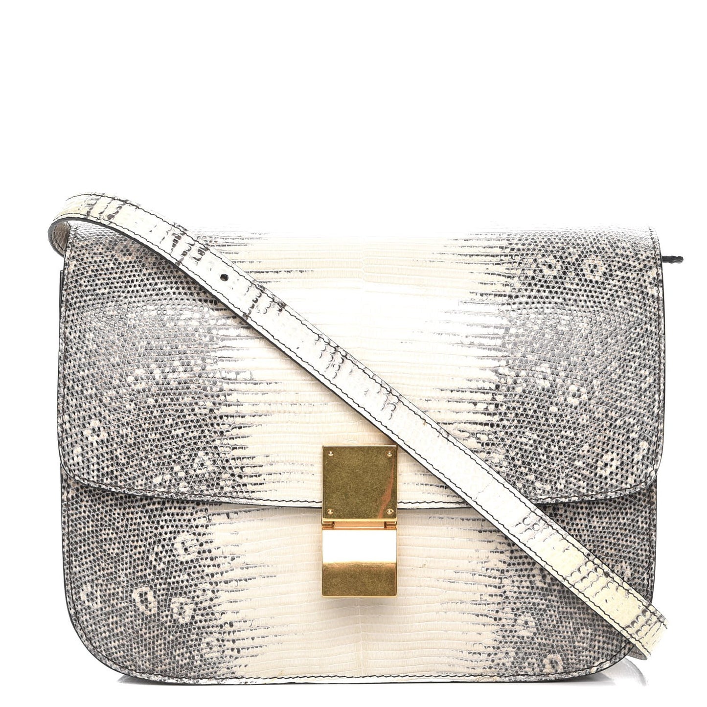 Lizard Medium Classic Box Flap Bag Natural