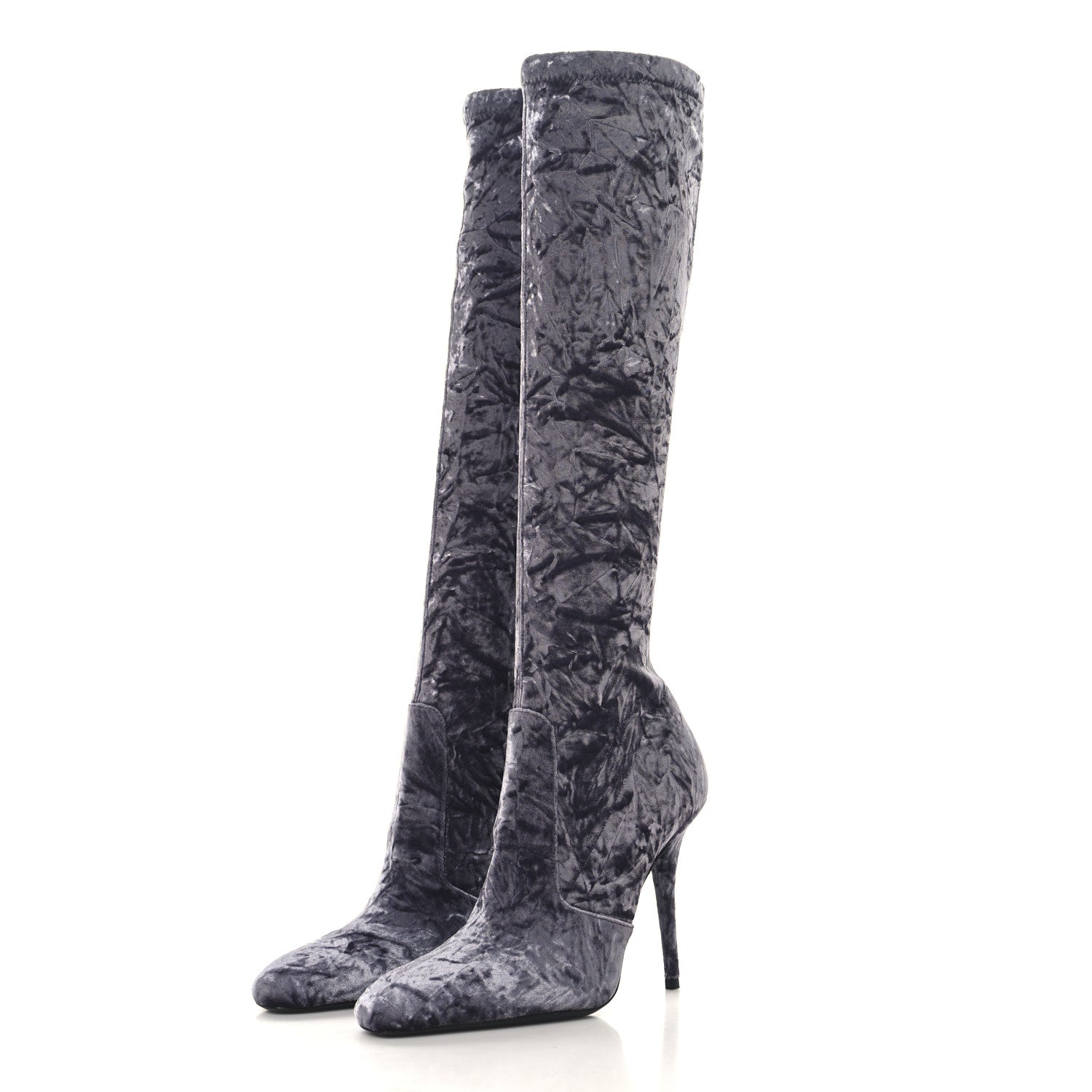 Saint Laurent Velvet Ella Knee High Boots 37 Cool Grey 3 of 7