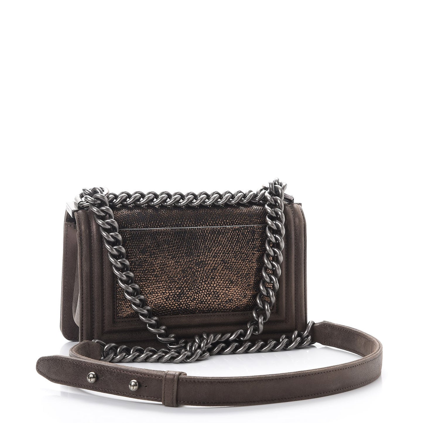 Metallic Lizard Iridescent Calfskin Small Boy Flap Bronze