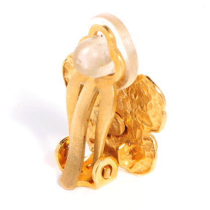 Chanel Quilted Camellia CC Clip On Earrings Gold 3 of 5