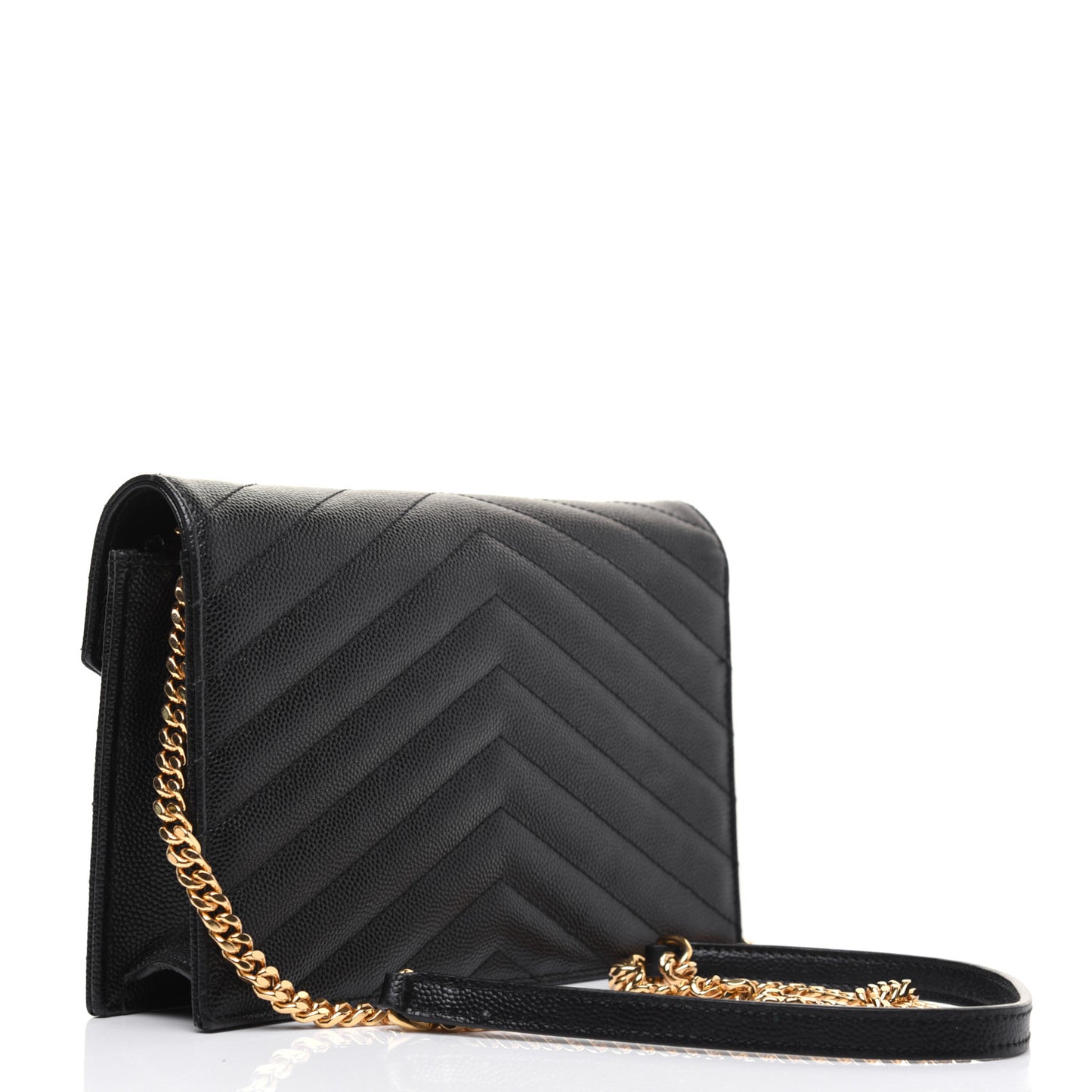 Grain De Poudre Matelasse Chevron Monogram Envelope Chain Wallet Black