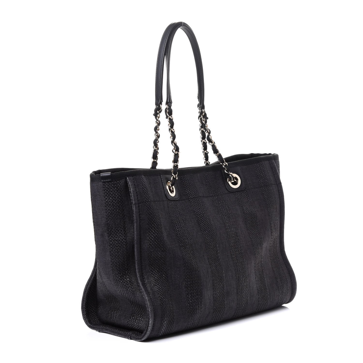 Chanel Mixed Fibers Striped Small Deauville Tote Black 2 of 5