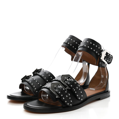 Givenchy Calfskin Studded Elegant Flat Sandals 37 Black 3 of 10
