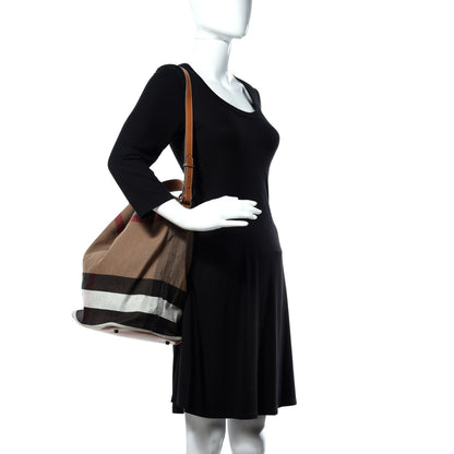 Burberry Canvas Mega Check Medium Ashby Hobo Saddle Brown 2 of 8