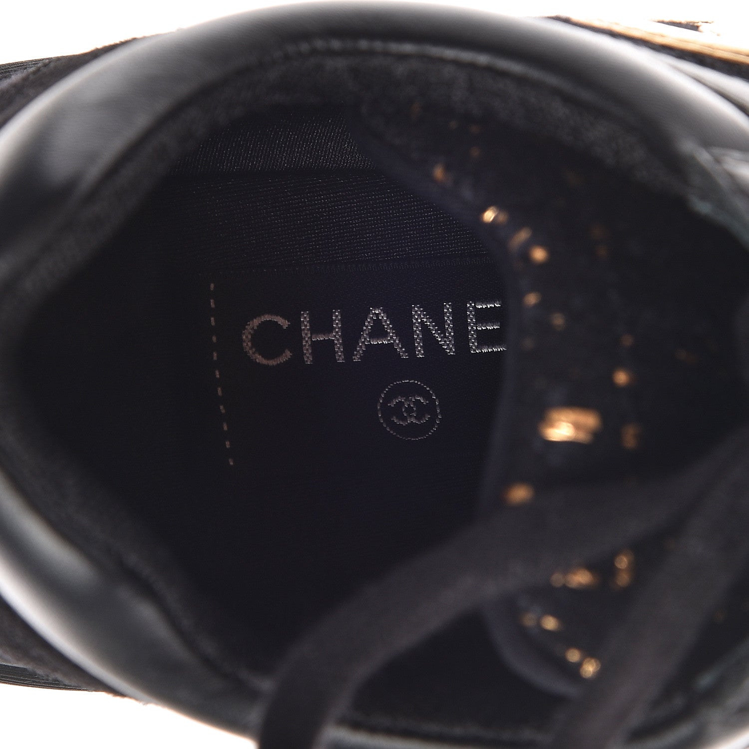 Chanel Velour Tweed CC Sneakers 37.5 Black Gold 6 of 8