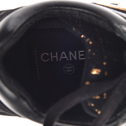 Chanel Velour Tweed CC Sneakers 37.5 Black Gold 6 of 8