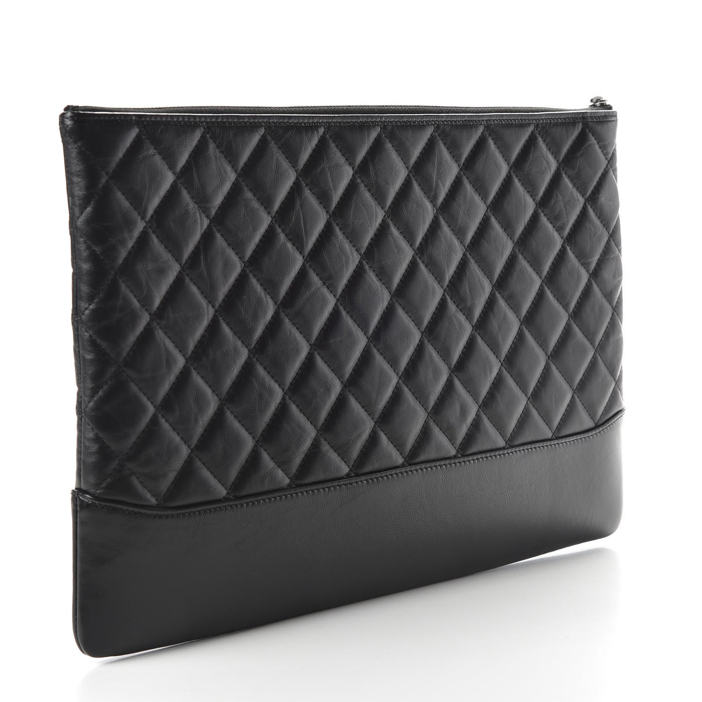 Aged Calfskin Quilted Large Gabrielle Cosmetic Case Black