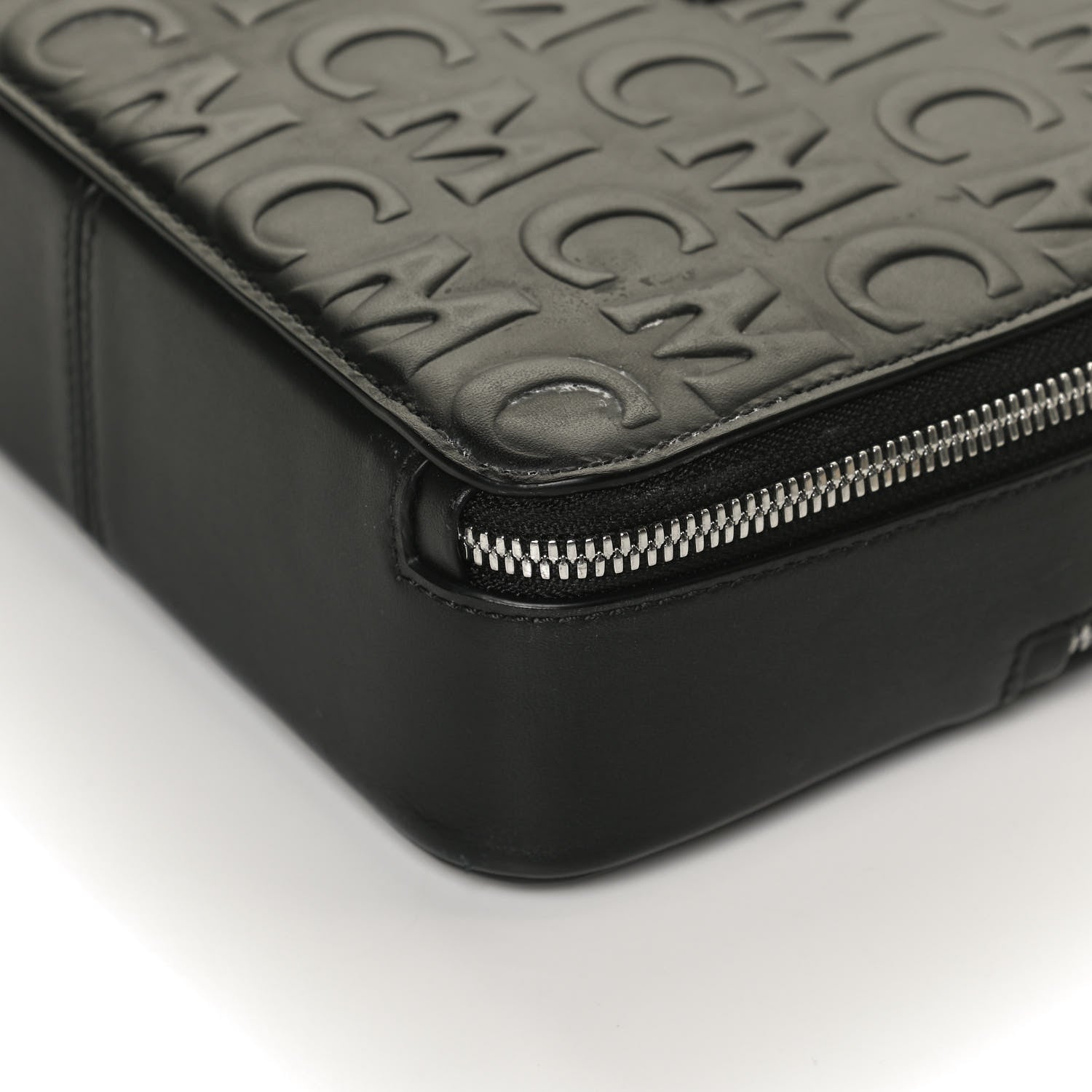 MCM Calfskin Logo Embossed Crossbody Black 9 of 11