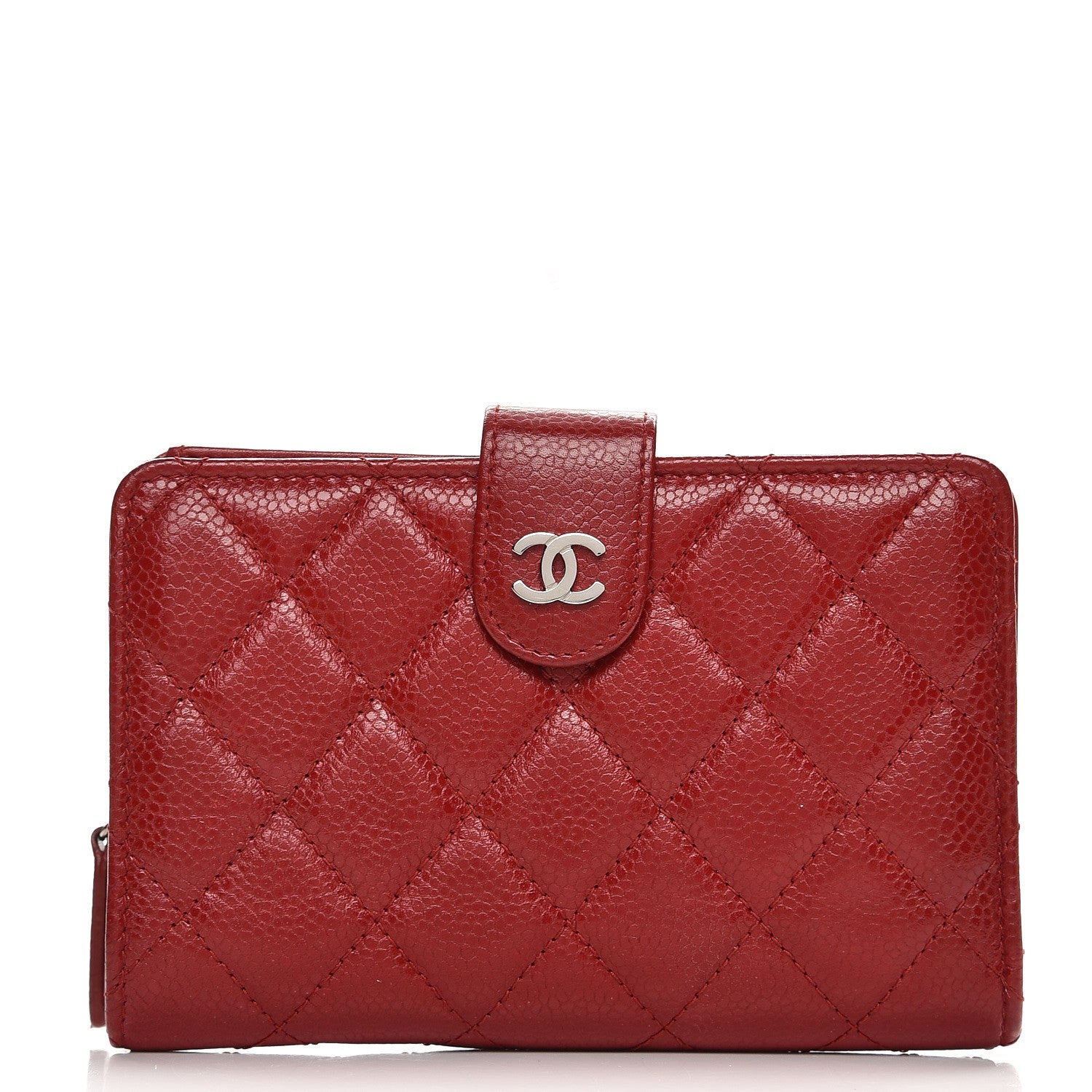 Chanel Caviar Quilted Zipped Pocket Wallet Red 1 of 8