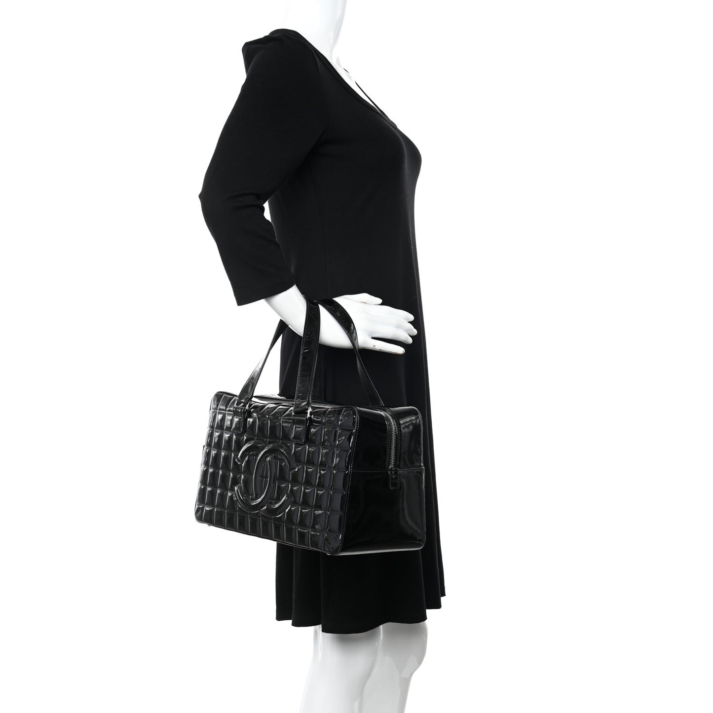 Patent Quilted Chocolate Bar Bowler Black