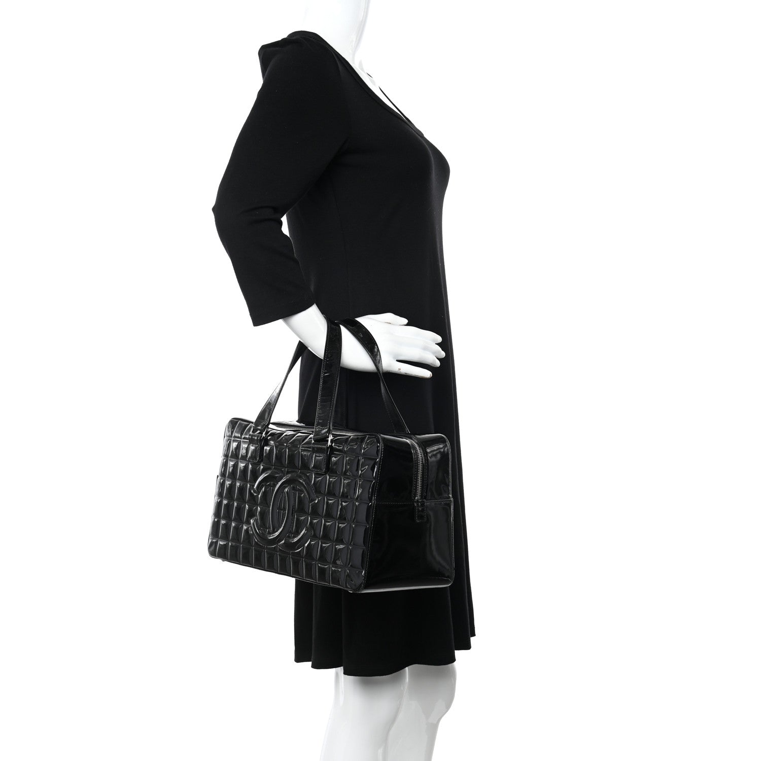 Chanel Patent Quilted Chocolate Bar Bowler Black 2 of 11