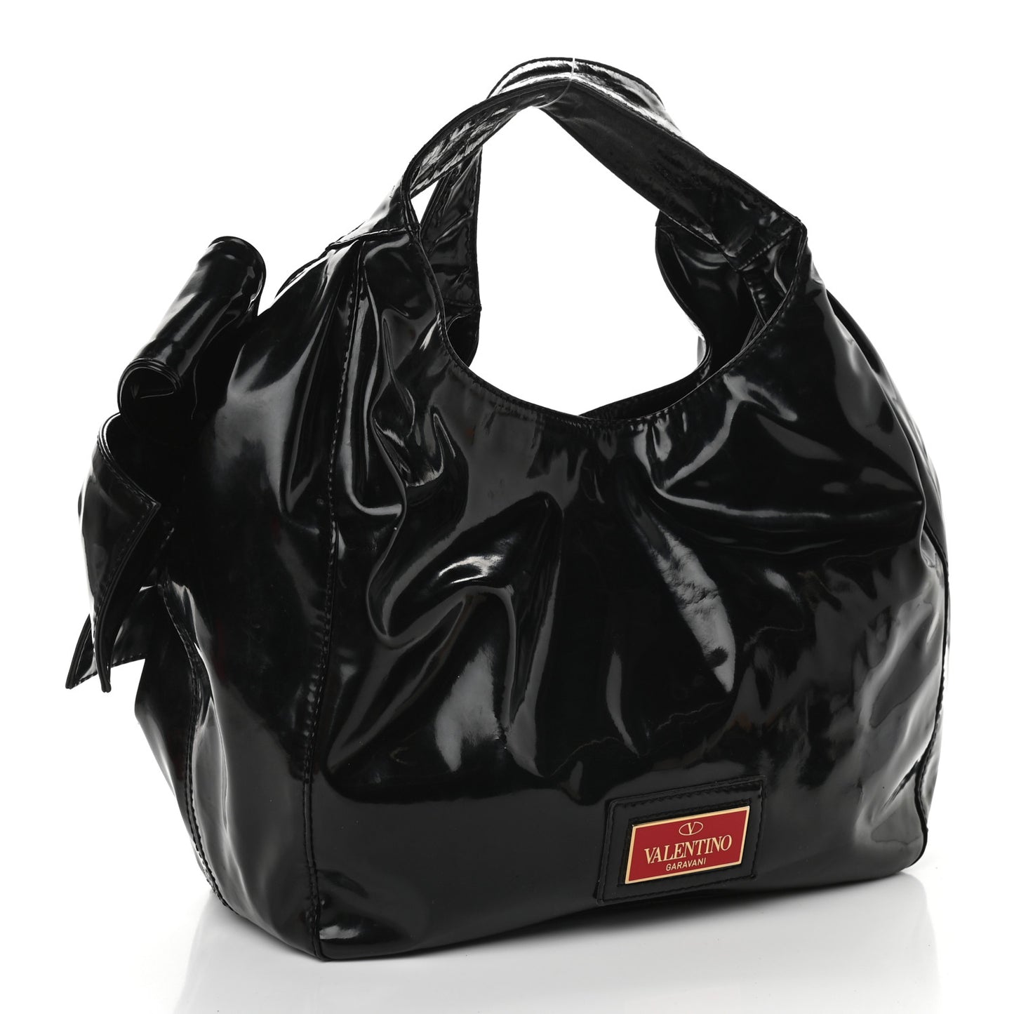 Patent Lacca Small Nuage Bow Hobo Black