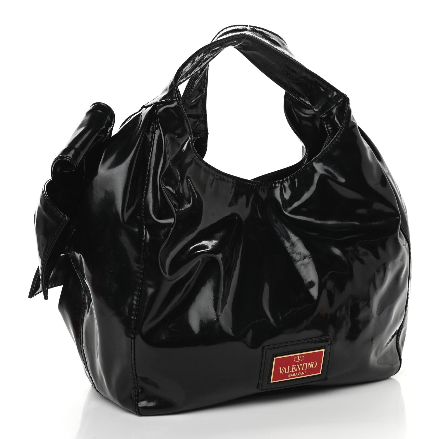 Valentino Garavani Patent Lacca Small Nuage Bow Hobo Black 3 of 17