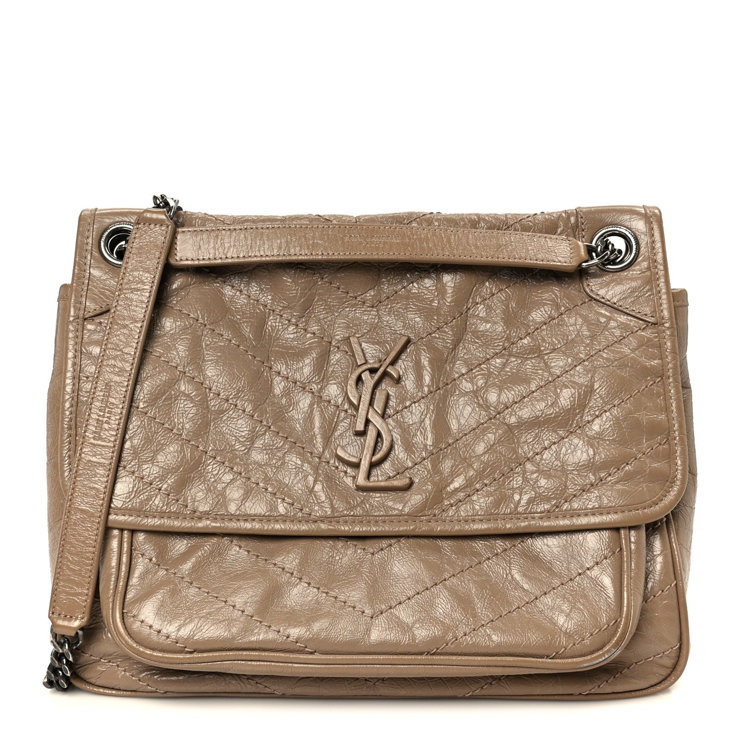Saint Laurent Crinkled Calfskin Matelasse Monogram Medium Niki Chain Satchel Light Taupe 1 of 12