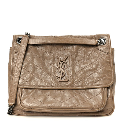 Saint Laurent Crinkled Calfskin Matelasse Monogram Medium Niki Chain Satchel Light Taupe 1 of 12