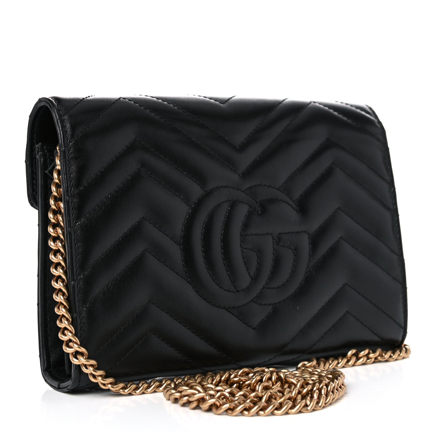 Gucci Calfskin Matelasse GG Marmont Chain Wallet Black 3 of 14