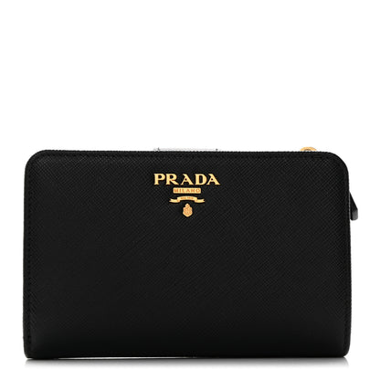 Prada Saffiano Metal Compact Wallet Black Ibisco 1 of 8