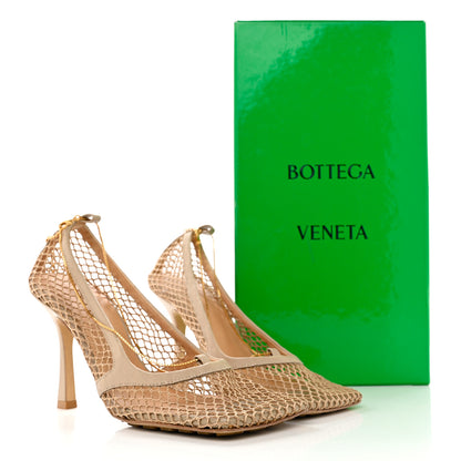 Bottega Veneta Mesh Calfskin Chain Stretch Pumps 37 Beige 9 of 9