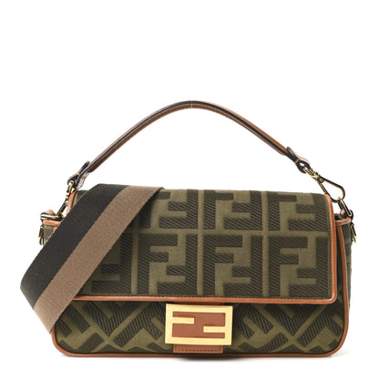 Fendi Canvas Vitello King FF Embroidered Baguette Amazzonia Cuoio 1 of 10