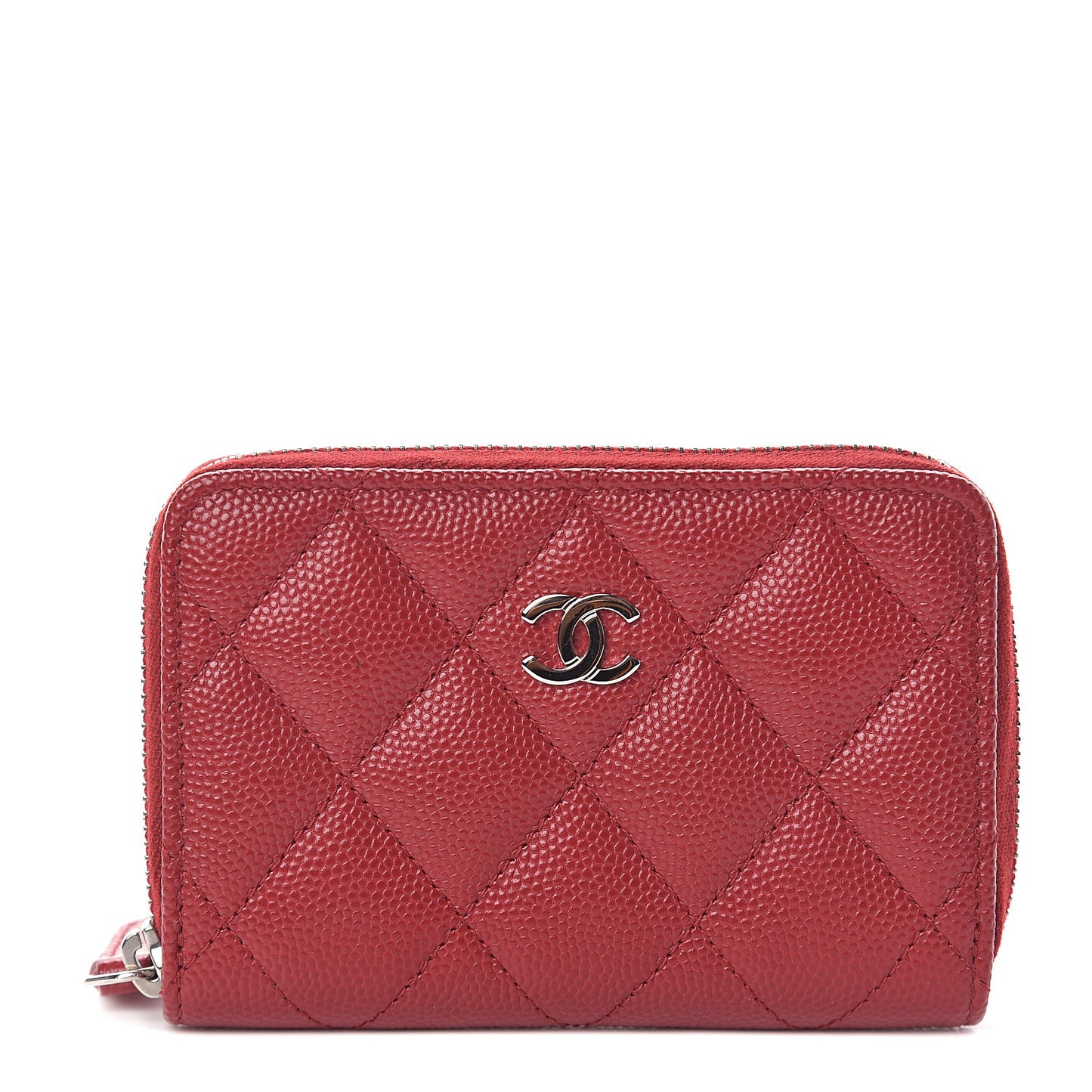 Caviar Quilted Zip Coin Purse Dark Red