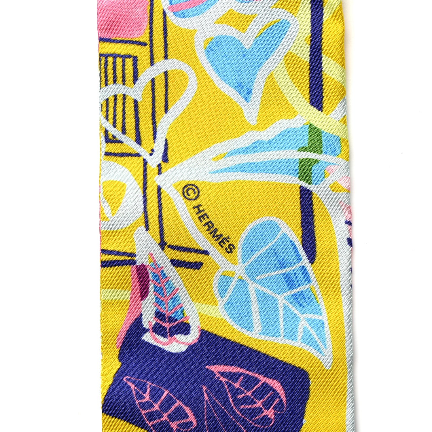 Hermes Silk Modernisme Tropical Twilly Jaune Vif Vert Rose 4 of 4