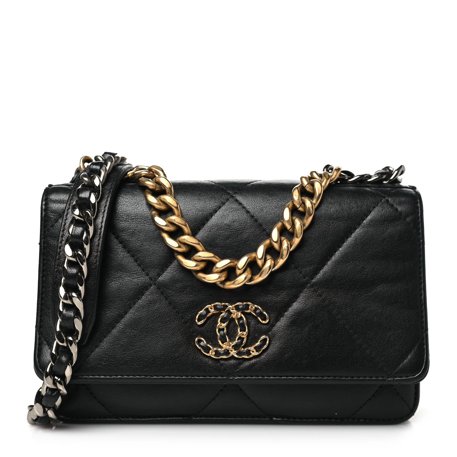 Chanel Goatskin Quilted Chanel 19 Wallet On Chain WOC Black 1 of 11