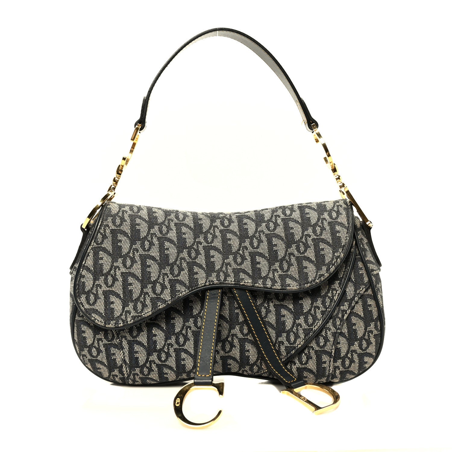Christian Dior Monogram Double Saddle Bag Navy Blue 1 of 9