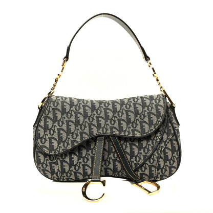 Christian Dior Monogram Double Saddle Bag Navy Blue 1 of 9