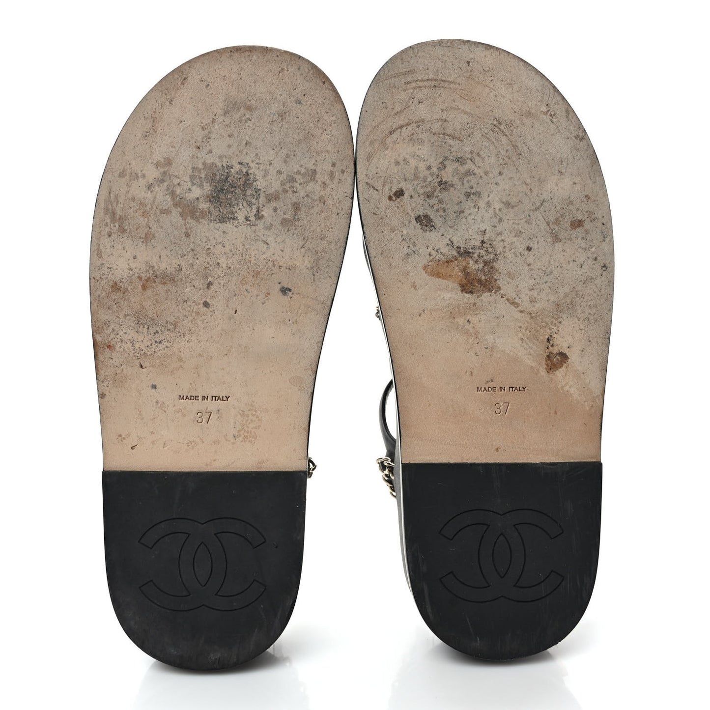 Calfskin Chain Platform Sandals 37 Black